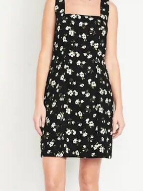 Old Navy Black Floral Square-Neck Mini Dress